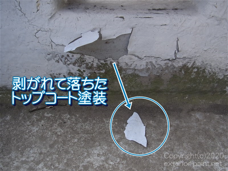剥がれて落ちたトップコート塗装