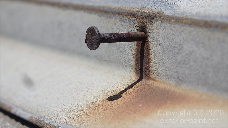 錆びている棟板金の釘の浮き