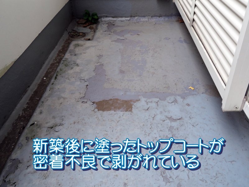 新築後に塗ったトップコートが密着不良で剥がれている