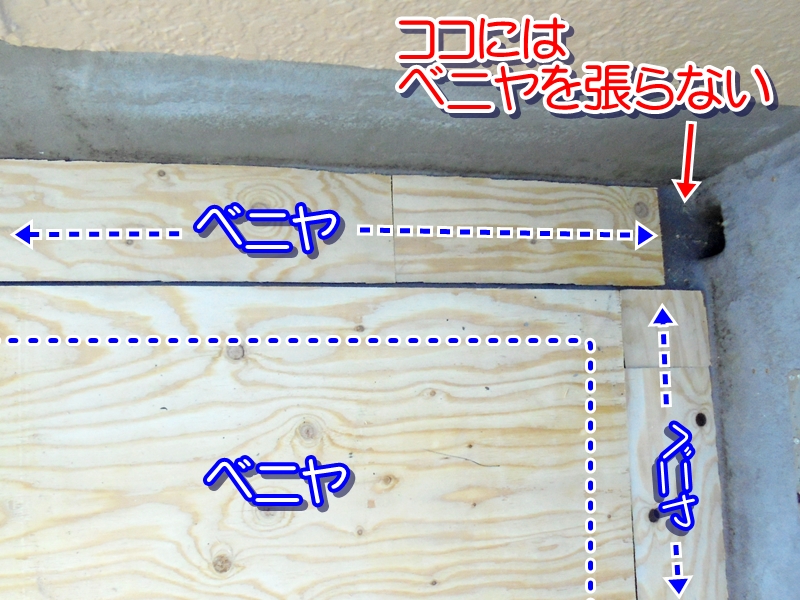 FRP防水のベニヤの張り方