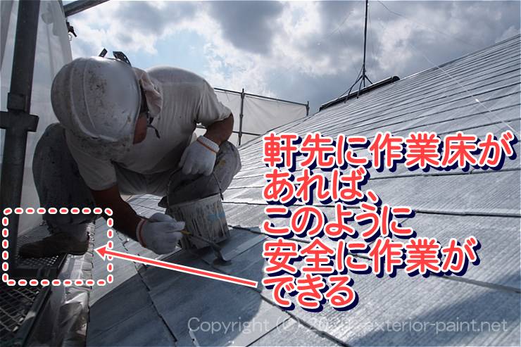 軒先に作業床があれば安全に作業ができる