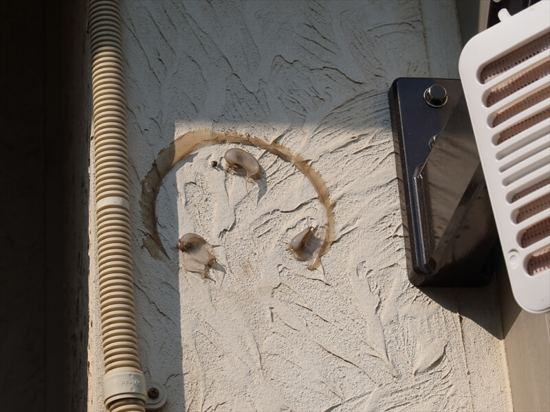 外壁から監視カメラを外したと思われる跡がありました。