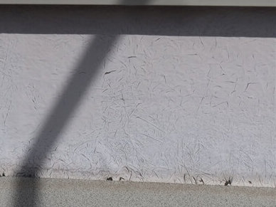 ベランダ防水の立ち上がりになる部分にFRP樹脂が透けています。